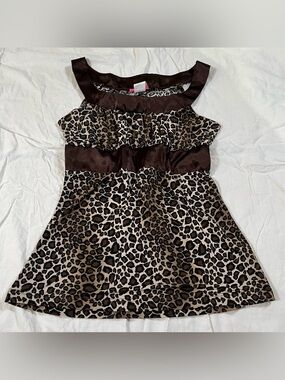 Vintage Y2K Lola Cheetah Leopard‎ Print Sleeveless Babydoll Top 2000